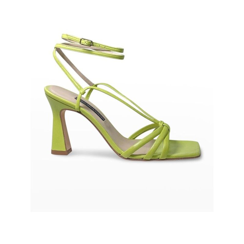 CHELSEA PARIS Womens Green Remy Square Toe Flare Leather Heeled Sandal 39